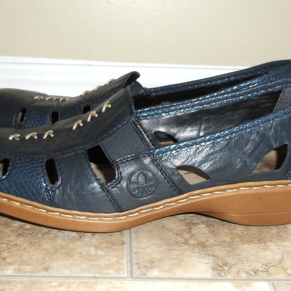 Rieker Shoes  Leather Flats Navy Comfort Antistress Loafers Sze 9 - Picture 2 of 8